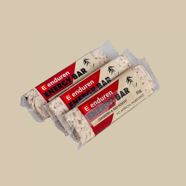 Enduren cranberry and seed energy bar provides long lasting energy through natural ingredients for endurance athletes.