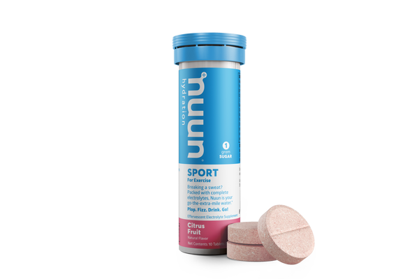 Nuun Sports Hydration effervescent tablets citrus fruit flavour for improved hydration and improved sports endurance. Sports nutrition.
