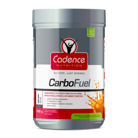 Cadence Nutrition CarboFuel Dietary Supplement Red Berry 1000g is a carbohydrate and electrolyte energy drink for use during intense exercise.