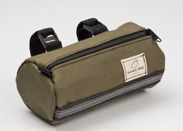 Mango Time Bags. Bags made for cycling. Olive green handlebar bag.  Put a handlebar bag on your bike to carry your spares and snacks.