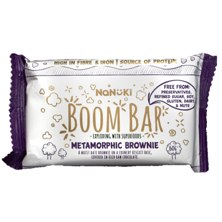 The Boom Bar is free of common allergens like dairy, eggs and peanuts. Plus it’s loaded with a range of superfoods, to boost its nutritional value. Moringa, lucuma and mesquite are just a few of the goodies added to the Caramel Quake recipe. An excellent source of on-the-go energy, plant protein and fibre.
